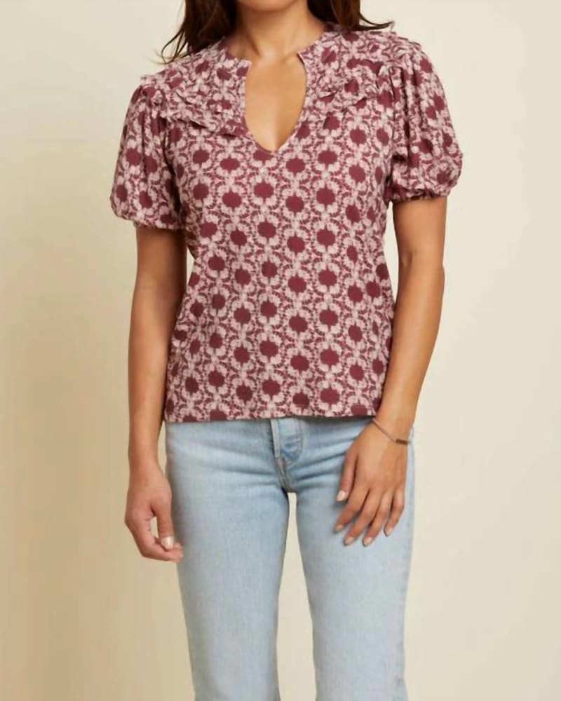 Front of a model wearing a size L Judith Tee in Ikat in Ikat by Nation LTD. | dia_product_style_image_id:334350